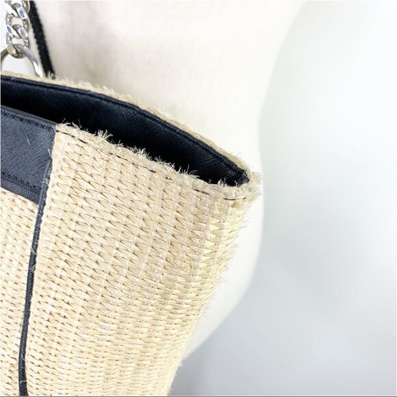 Calvin‎ Klein Large Double Chain Strap Straw Tote Bag w/Faux Leather Accents - Picture 10 of 15